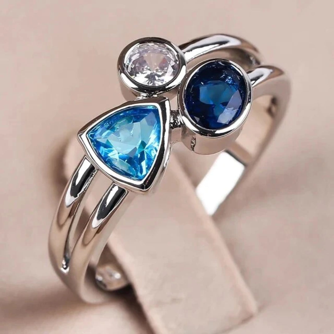 Vintage Blauwe Kristallen Ring