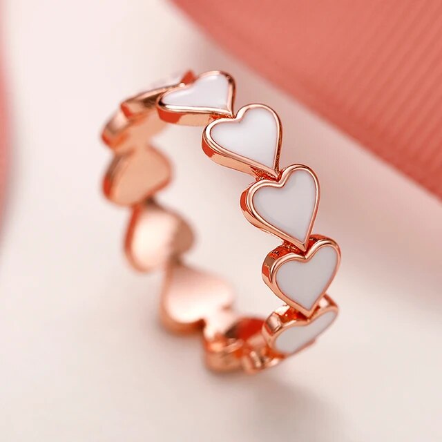 Vintage Witte Hart Roze Gouden Ring