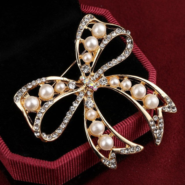 Vintage Vlinder Broche met Parel in Goud