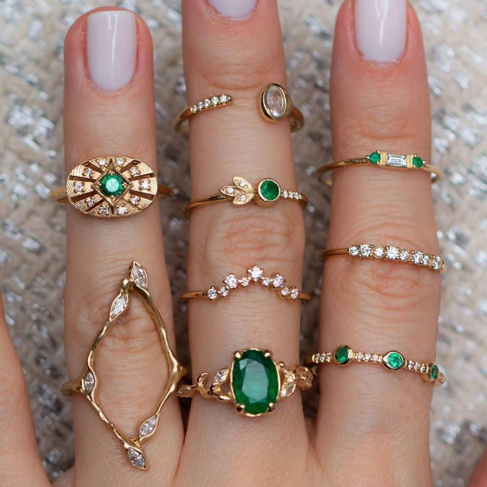Vintage Groene Steen Ring Set