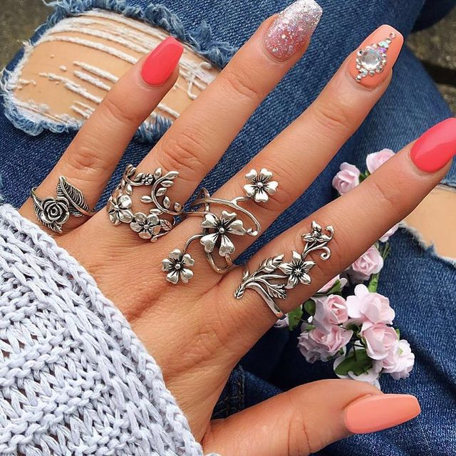Vintage Natuur Zilveren Ring Set