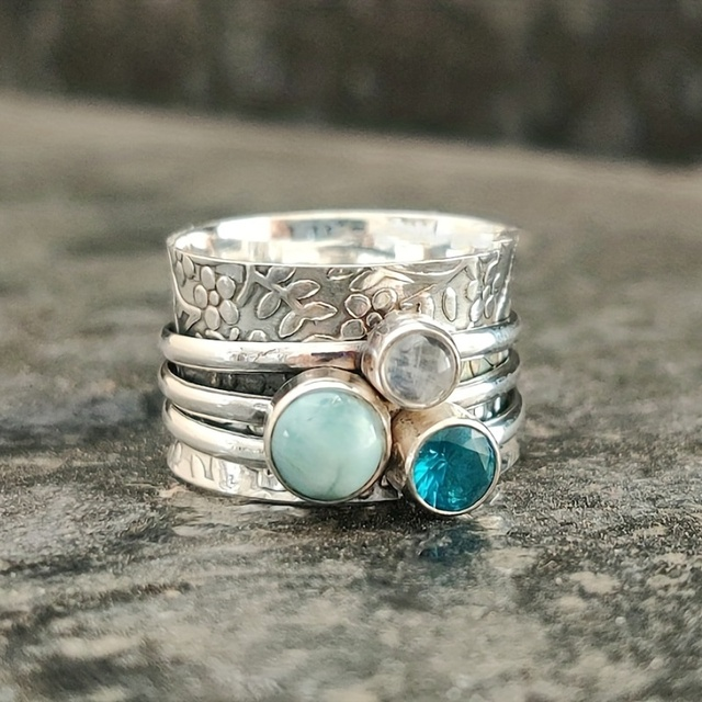Vintage Natuurlijke Blauwe Steen Ring