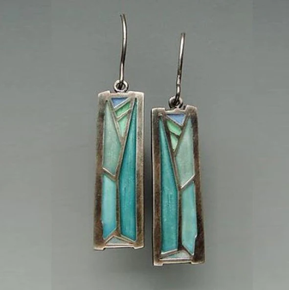 Vintage Blauwe Ingelaste Steen Oorbellen