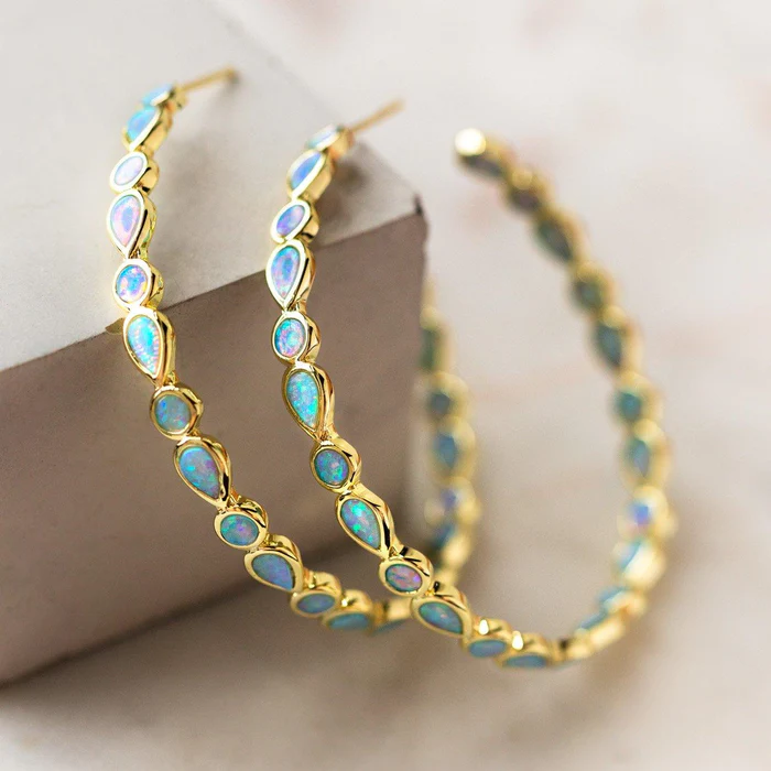 Vintage Blauwe Opal Gouden Oorringen