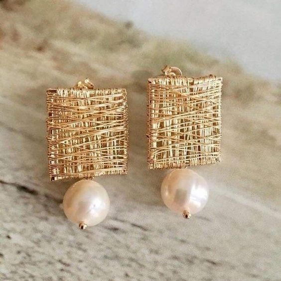 Vintage Gouden Draad Oorbellen met Parelletjes