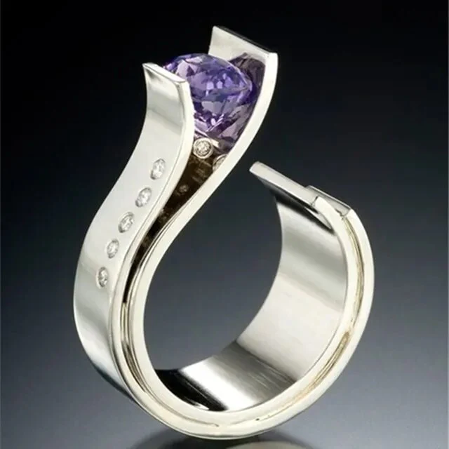 Vintage Paarse Zirkonia Zilveren Ring