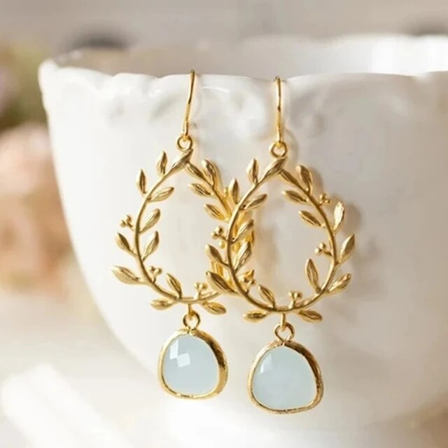 Vintage Witte Opaal Gouden Oorbellen