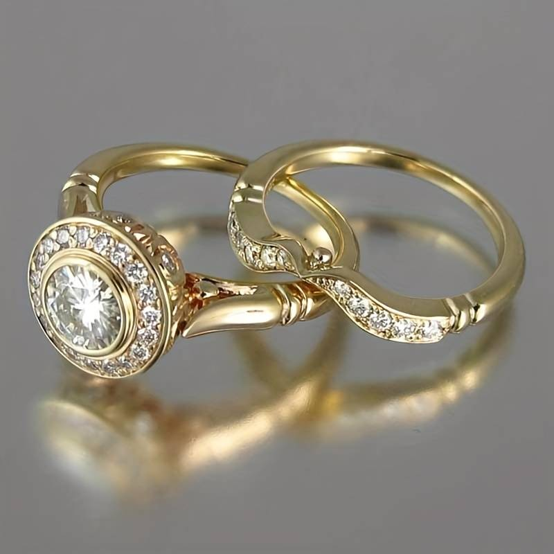 Vintage Gouden & Zirkonia Ringenset
