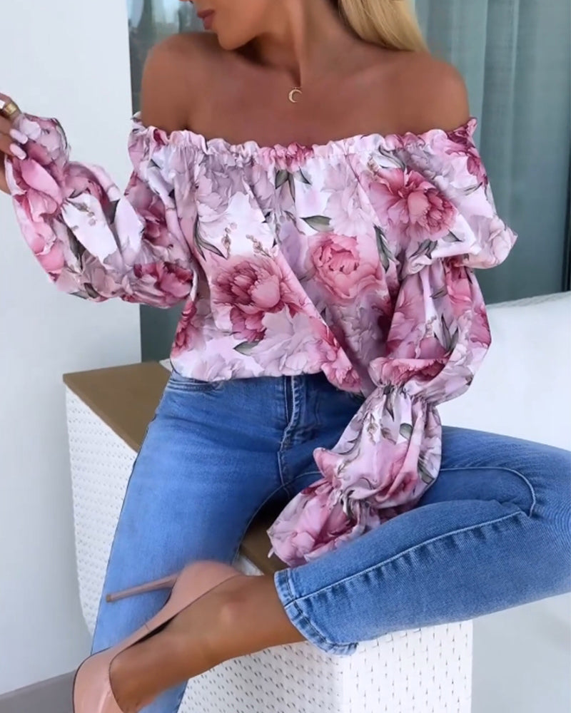 Colorful printed one-shoulder casual top