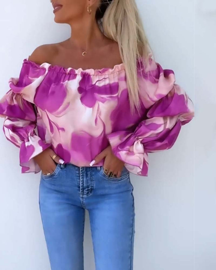 Colorful printed one-shoulder casual top