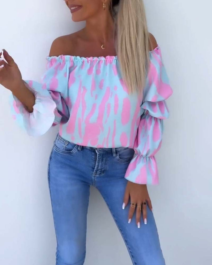 Colorful printed one-shoulder casual top