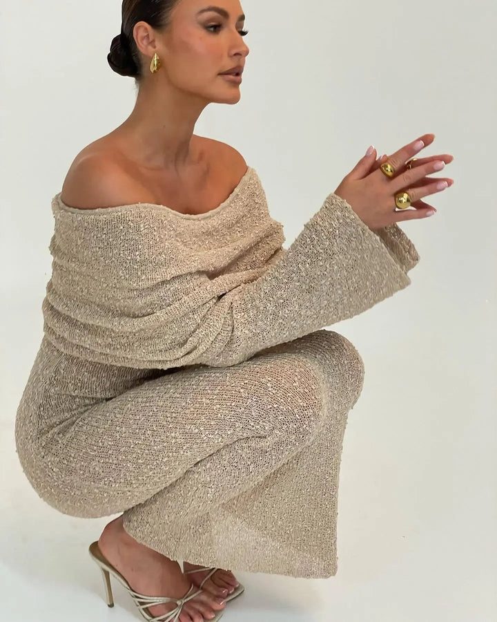 SARA - Off Shoulder Knit Maxi Dress