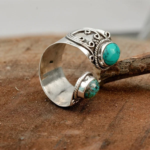 Verstelbare Dubbele Turquoise Ring