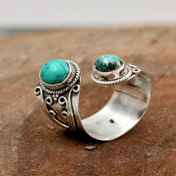 Verstelbare Dubbele Turquoise Ring