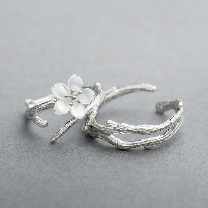 Vintage Witte Bloesem Verstelbare Ring