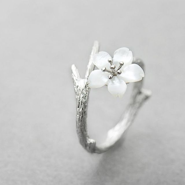 Vintage Witte Bloesem Verstelbare Ring