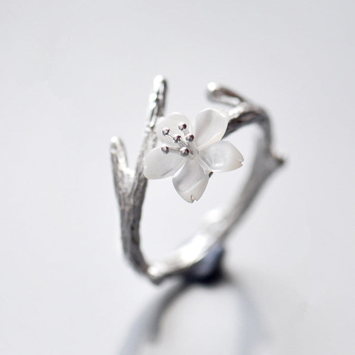 Vintage Witte Bloesem Verstelbare Ring