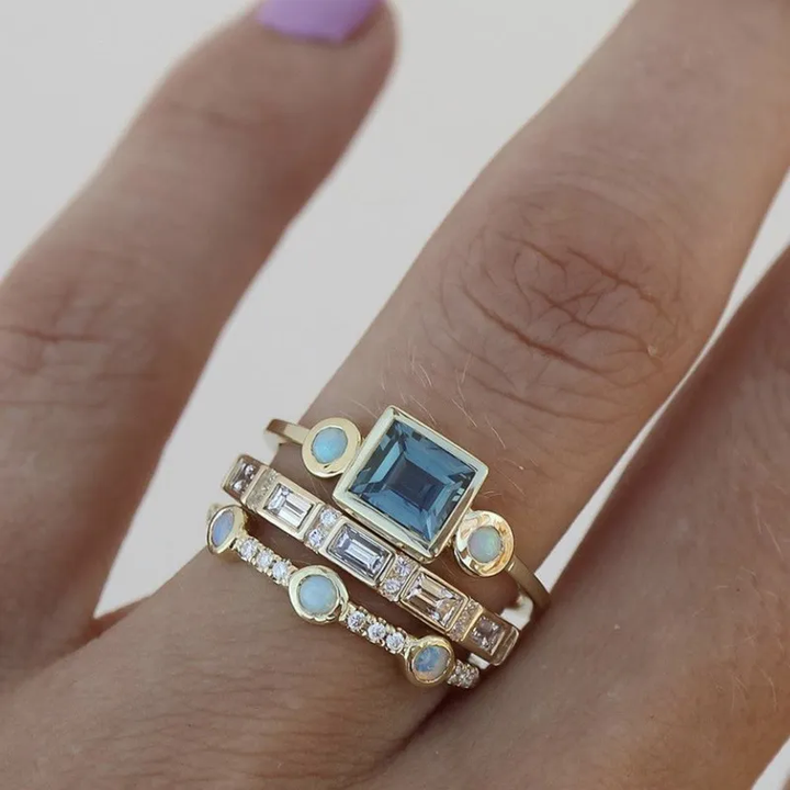 Vintage Blauwe Kristallen Ring Set