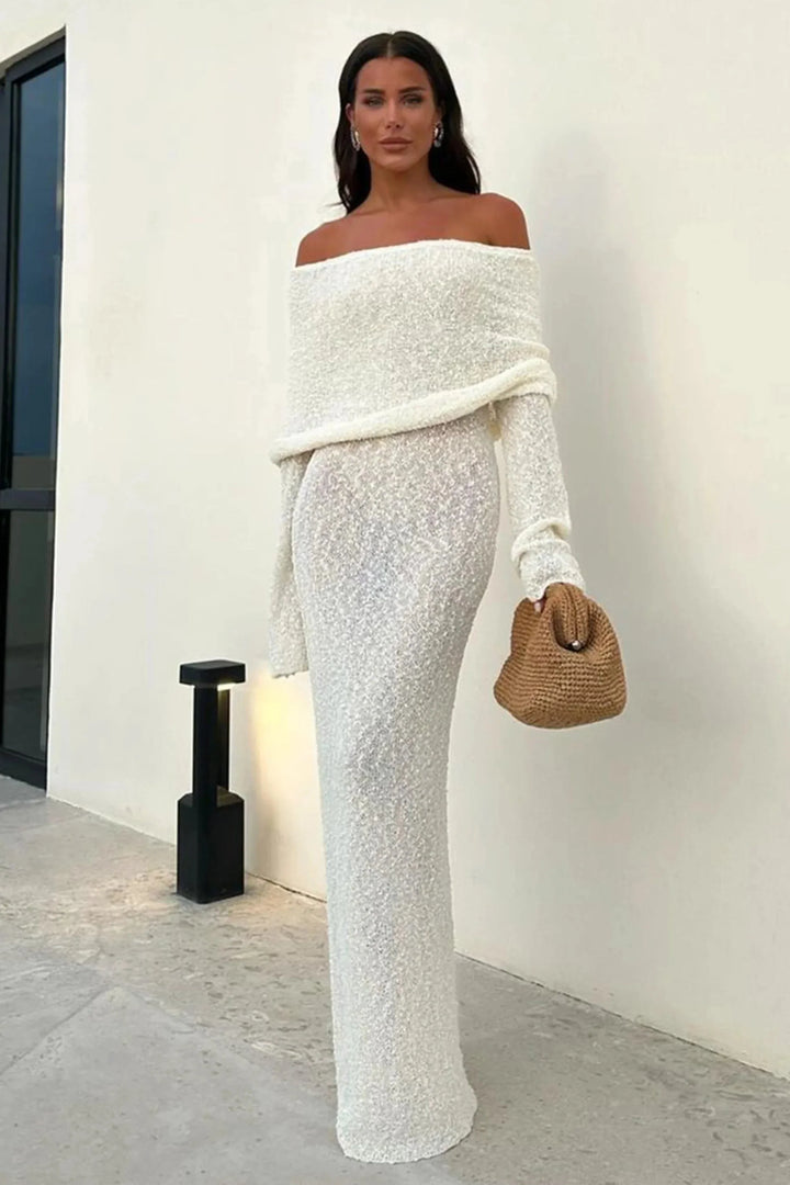 SARA - Off Shoulder Knit Maxi Dress